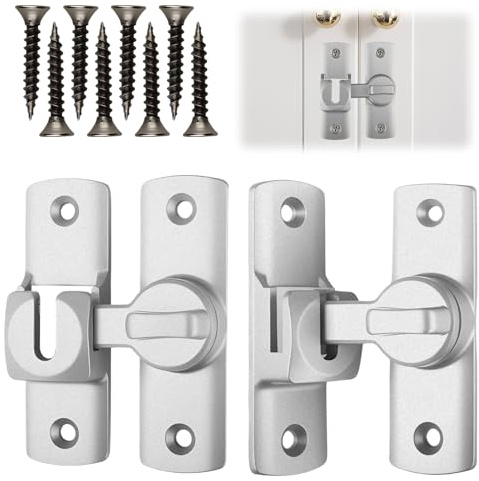 Aihoom 2 Pcs Sliding Door Latch Aluminium Alloy Interior Door Lock for Bathroom Bedroom Barn Door Window Secure Snap Bolt Door Latches for Internal Doors Home Hardware (Sliver)