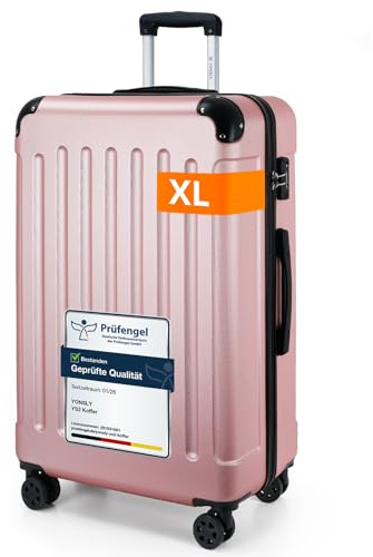 YONSLY Gepäck Suitcase, TSA-Schloss YKK-Reißverschluss Reisekoffer, Hartschalen-Koffer Trolley Handgepäck mit 360° Lenkrollen, Teleskopgriff (XL, Roségold)
