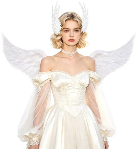 TINAYAUE Barrette Ailes d'Ange en Dentelle Brodée - Pinces à cheveux & Broche pour Mariage, Cosplay Lolita, Mode Quotidienne - Blanc Élégant