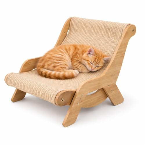 Deccart Katzenhaus aus Karton mit Kratzpappe Liegestuhl - Katzenhöhle für drinnen, nachhaltiges - Kratzhaus als Schlafplatz - Spielhaus und Kratzmöbel für Katzen