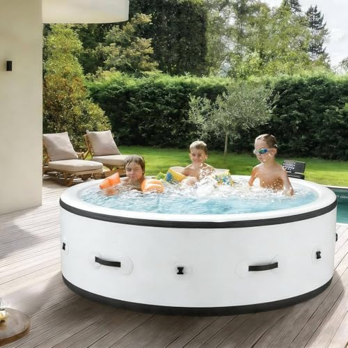 WANGYYDS Spa Hydromassage Gonflable 4-6 Places Extérieur, Rond 81,1×27,9 Pouces PVC Étanche, 150 Bulles Massantes, Jet Vague 3 Vitesses, Montage Facile, 6 Lumières LED Multicolores
