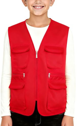 Saxrel Kids Waistcoat with Multi Pocket Boys Utility Gilets - Zip Up Travel Sleeveless Jackets V-Neck Vest Fishing Waistcoat for School Trips Camping Hunting Holiday Daily Layering 5-13 Years