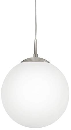 EGLO Pendellampe Rondo, 1 flammige Pendelleuchte, Hängeleuchte aus Metallin Silber, Glas in Opal matt weiß, E27 Fassung, Ø 30 cm