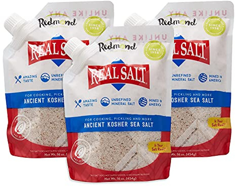 Redmond Real Kosher Salt, 16 Ounce Pouch (3 Pack)