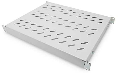 DIGITUS Fachboden zum Festeinbau – Variable Tiefe – 19-Zoll 1HE – Grau | 600 mm Schranktiefe – Traglast 50 kg – Für Netzwerk- und Serverschränke