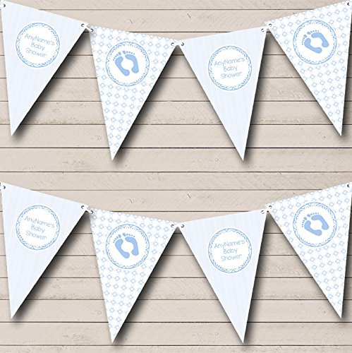 Boy Blue Stripes Chain Personalized Baby Shower Bunting Banner Garland