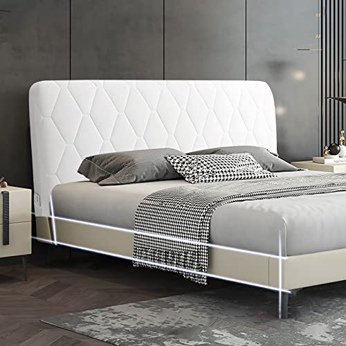 WYJHNL Kopfteil Bezug, Bett Kopfteil Schonbezug Protector mit Stretch-Seite und Tasche, Einfarbig, Staubdichter Baumwollbezug für 140,160,180,200 cm, Creamy White, 180 cm (71 inch)