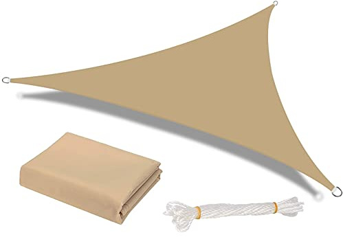 HEYOMART Sun Shade Sail Waterproof Outdoor Garden Patio Party Sunscreen Awning 3x3x3m Triangle Canopy 98% UV Block with Free Rope, Sand