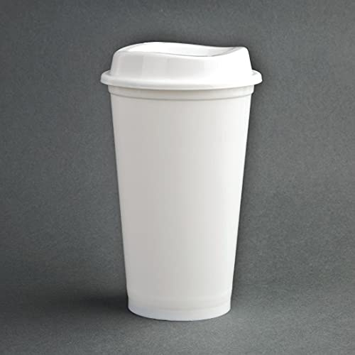 Olympia - Lot de 25 gobelets à café réutilisables en polypropylène 473 ml blancs recyclables avec couvercle tasses recyclables pour boissons chaudes et froides CW929