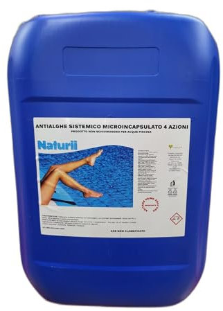 Naturii Depuro Sicuro Alghicida Sistemico Multifunzione per Piscina 4 Azioni - Azzurrante - Schiarente - Battericida - Fungicida Tanica 5 LT antialghe per Piscina