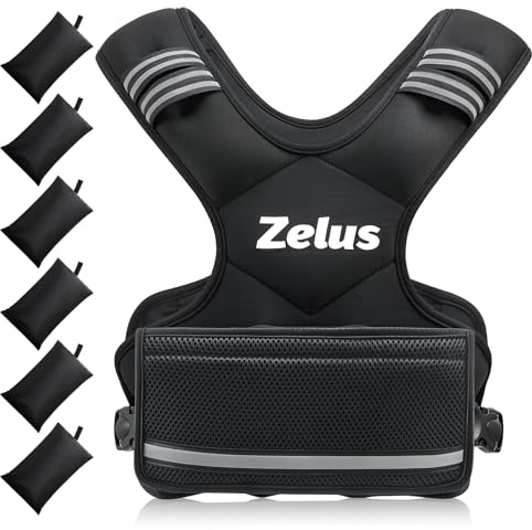 ZELUS Weighted Vest for Men and Women | 4-10lb/11-20lb/20-32lb Vest with 6 Ironsand Weights for Home Workouts | Adjustable Body Weight Vest Exercise Set for Cardio and Strength Training (11-20 lb.)