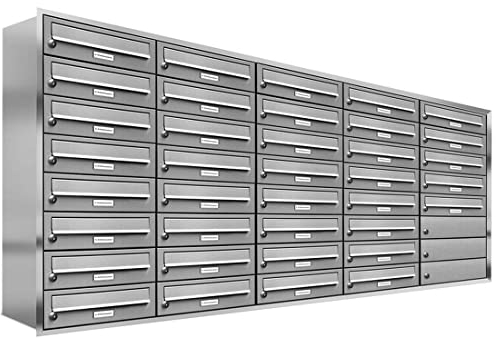 AL Briefkastensysteme 37er Unterputzbriefkasten in Edelstahl und Aluminiumgrau RAL 9007 37 Fach DIN A4 wetterfest Premium Briefkastenanlage