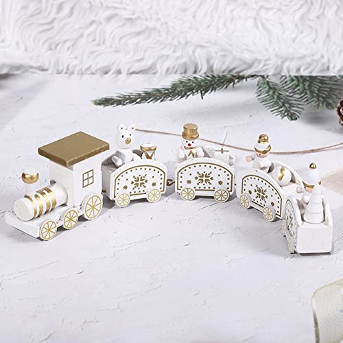 Uposao Holz Weihnachtszug Deko, Weihnachten Eisenbahn Holz Zug Spielzeug Miniatur Schneemann Weihnachtsmann Weihnachtsbaum Tischdekoration Weihnachtsdekoration Ornament Neujahr Geschenk für Kinder