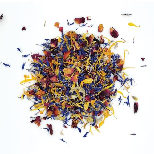 MagJo Naturals Brilliant Flower Petal Blend - Edible blend of calendula, blue cornflower and rose petals, all natural, food-grade, dried floral mix for baking, cocktails & garnish, Packaged in the USA