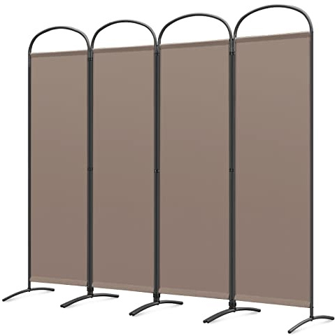 Angel Living 4 Panels Folding Room Divider, Privacy Screen Composed of Polyester Fabric and Sturdy Iron Frame, Freestanding Room Partitions for Office Bedroom Study 224x50x182cm (Brown)