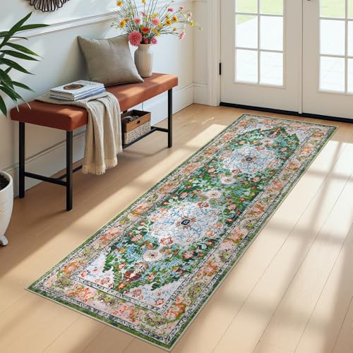 U'Artlines 2' x 6' Boho Hallway Runner Rug Non Slip Washable Runners,Green