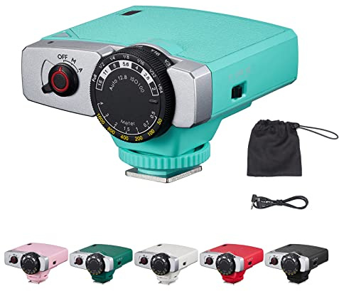 Godox Lux Junior Retro-Kamerablitz 6000 K ± 200 K F2-16 Blende 28 mm Brennweite Automatische und manuelle Modi 1/1-1/64 Blitzleistung für Canon Nikon Sony Fuji Olympus Blitzschuhkameras(Minzgrün)