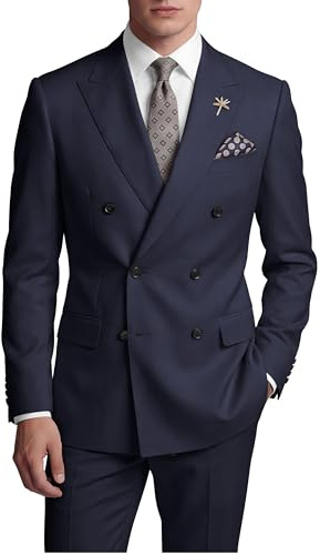 Wangyue Navy Blue Suit Men Double Breasted Suit Slim Fit 2 Piece Mens Navy Blue Double Breasted Blazer for Wedding Peak Lapel Formal Business Prom Party Tuxedo Blazer Pants L