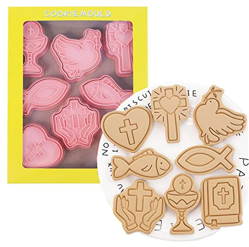 8 Pieces Christian Bible Cookie Cutters Plastic Cross Cookie Stamps Cookie Mould Press Cross Cookie Mould Set Baking Kitchen Tools (Cross 1227A)