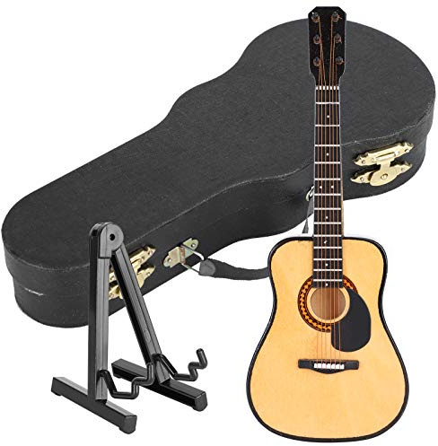 Tomotato Miniatur Gitarren Modelle, Mini Gitarren Ornamente aus Holz, Puppenhaus Musikinstrument Heimdekoration mit Ständer und Koffer, 7,5 x 20cm