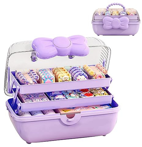 GKWW Girls Hair Accessories Storage Box Bow Switch Organizer Box Jewelry Box, Plastic Hair Ties Holder Hair Clips Container Headbands Organizer Gift for Baby Girls Multipurpose Organizer and Portable