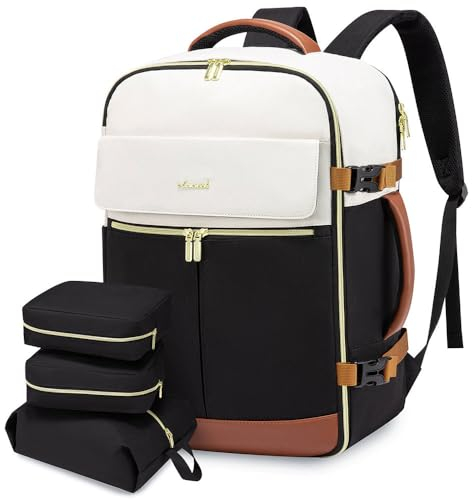 LOVEVOOK Rucksack Handgepäck Flugzeug, 40L Groß Reiserucksack Damen Herren Für Ryanair Easyjet, Laptop Rucksack 17 Zoll Travel Backpack Für Reise Business, Beige Schwarz Braun