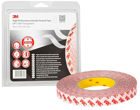 3M Doppelseitiges Klebeband GPT-020, Transparent, 19 mm x 50 m, 0.2 mm
