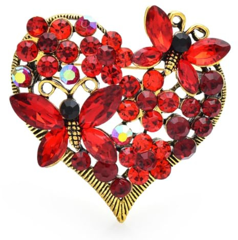 Broches coeur brillant pour femmes unisexe 2 couleurs strass fleur papillon amour fête bureau broche épingles cadeaux