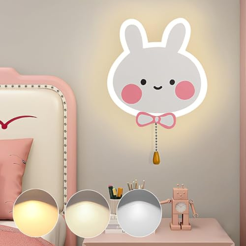 KZT LED Kinder Wandleuchte mit Schalter Dimmbar Kinderzimmer Wandlampe Modern Schlafzimmer Nachttischlampe Junge Mädchen Kinderlampe mit Zugschalter Innen Wandbeleuchtung für Babyzimmer Wohnzimmer