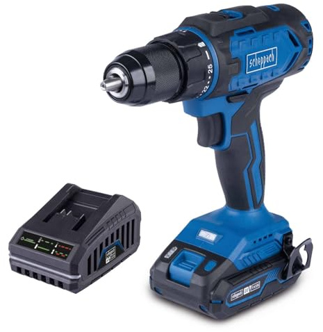 Scheppach Taladro atornillador inalámbrico C-DD45-X | par de torsión 45 Nm | portabrocas de sujeción rápida 1,5-13 mm | niveles de par de giro 25+1 | LED y clip para cinturón | serie IXES de 20 V | 10
