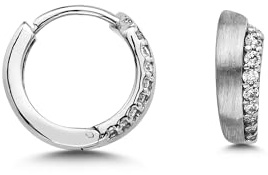 CASSINI Ohrringe Silber 925 – Creolen Silber 925 Klein mit Reihe an Zirkonia Steinen aus Sterling Silber, Ohrringe Allergiefrei, Matt & Rhodiniert Creolen, Nickelfreier Schmuck für Damen – 3CZF