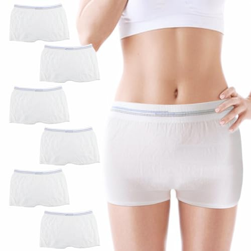 LNQ LUNIQI Wöchnerinnen Slips Waschbar, 6 Stück Wochenbett Unterwäsche Größen L Atmungsaktive Fixierhosen für Inkontinenz Schwangerschaft Menstruation, Weiß