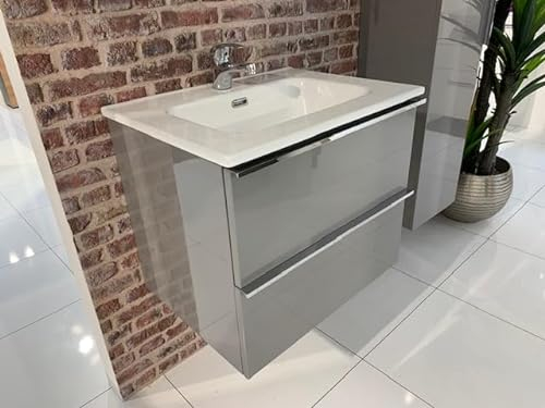 Zentrobad Eco Waschbecken mit Unterschrank Lackiert 80 cm Waschtisch Badmöbel Badezimmer Schrank Badschrank mit Zwei Schubladen (Weiß Glänzend), 200080000+1208020xx