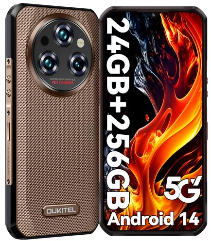 OUKITEL WP35 Telephone Incassable 2024-24+256GO,Android 14 Smartphone Incassable IP68,6.6 FHD+,5G Telephone Portable Incassable 11000mAh,64MP Caméra Primaire,5G Dual SIM/GPS/NFC/2Ans Garantie,Brun