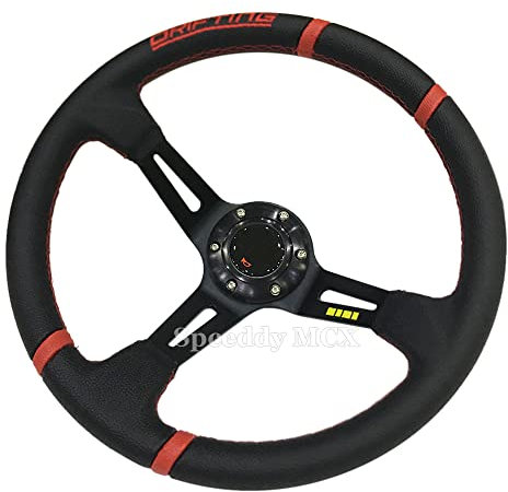 ZHANGSHUMIN Sportlenkrad Universal 14 (350 mm) driftet Lenkrad PVC Leder Racing Sports Lenkrad Gold sprach Holzlenkrad(Noir)