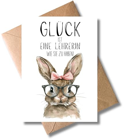 WBdesignz Lehrerin Danke Karte mit Umschlag - Charmante Dankeskarte “Glück ist eine Lehrerin wie Sie zu haben!” Herzliche Dankeschönkarte Humorvolle Dankkarte für Lehrerin (DIN A6)