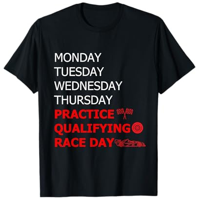 Practice Qualifying Race Day - Motorsport-Rennwoche-T-Shirt - Unisex - Schwarz - Kurzarm - S - Klassisch - Baumwolle - EU 41/16 - Countdown-Design