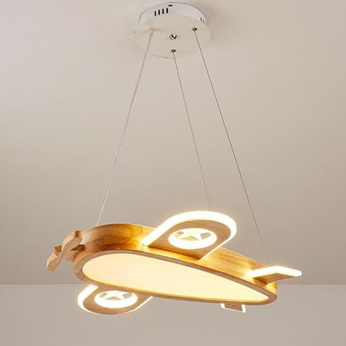 LED Dimmbar Pendelleuchte Holz Kinderzimmer Flugzeuge Lampe Kinder Hängelampe Kreativ Schlafzimmer Cartoon Modern Design mit Fernbedienung Deckenbeleuchtung für Junge/Mädchen Räume Babyzimmer, D55cm