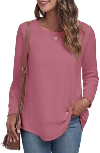 GRECERELLE Sweatshirt damer rund hals långärmad blus skjortor damer eleganta toppar höst vinter vår, Rödgrå, XL