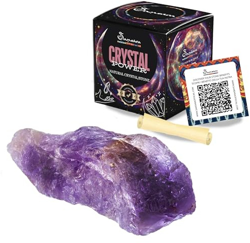 SAMSARA - Pietra Grezza AMETISTA Naturale con Confezione Regalo e Foglietto Informativo | Cristalloterapia, Reiki | Cristallo Energetico Meditazione e Decorazione (Ametista)
