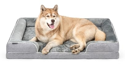lionto orthopädisches Hundebett + erhöhter Rand, 122x89x20 cm, Hundekissen robust mit weichem Flanell, Bezug abnehmbar & waschbar, rutschfest, für kleine & große Hunde + Katzen, grau