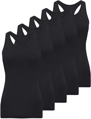 BQTQ 5 Stück Racerback Tank Tops Damen Yoga Tank Top Ringerrücken Oberteil Laufen Atmungsaktives Sports Tops Fitness Ärmelloses Oberteile, Schwarz, M