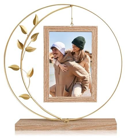 RANJIMA Bilderrahmen Personalisiert für 2 Bilder, Bilderrahmen Gold Vintage | Fotorahmen 10x15 Kann Rotieren, Metall Hochzeitsgeschenk Holzbilderrahmen Antik Fotogeschenke für Mama Oma, Weihnachten