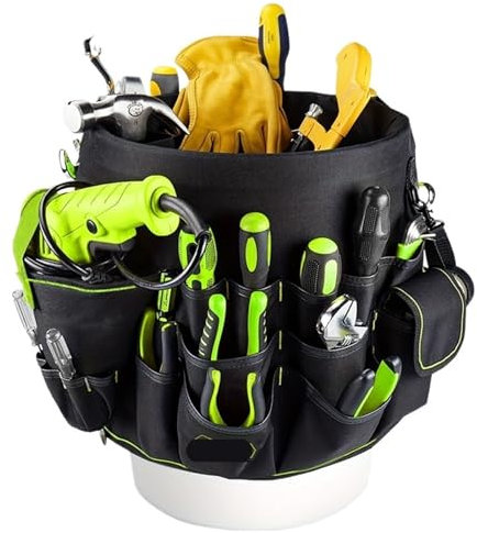 Secchio Portautensili Organizer for attrezzi con secchio da 55 tasche for un facile accesso agli attrezzi. Costruzione resistente all'acqua, adatto a secchi da 3,5-5 galloni. Secchio Per Attrezzi