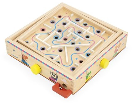 Janod Gioco del Labirinto in Legno per Bambini e Adulti-Giocattolo Tradizionale-Corsa 2 biglie in Metallo in Dotazione-Sviluppa concentrazione e abilità-da 5 anni-J03371, J03371