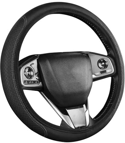 Black Steering Wheel Cover, Soft Leather Steering Wheel Cover Anti-slip Elastic Auto Steering Protector Breathable Car Wheel Cover Universal Size 37-38cm(14.5-14.9inch) (Black)