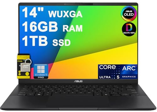 ASUS Vivobook S 14 Laptop for Creator Designer Business Professional Lightweight 14 inch OLED AI-Powered Intel 8-core Ultra 5 226v (>Ultra 7 155H) 16GB RAM 1TB SSD Win11Pro ICP Hub Copilot+ PC