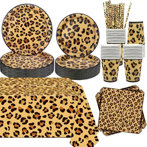 Décoration de fête d'anniversaire, motif léopard, avec assiettes, nappe, serviettes, vaisselle pour fête prénatale, imprimé jungle, safari, 40