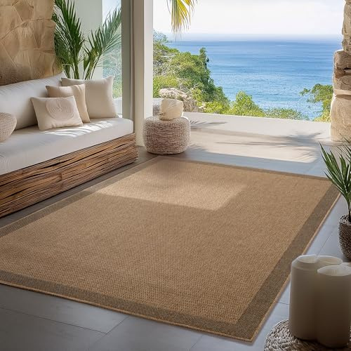 Carpettex Indoor Outdoor Teppich wetterfest, robust, pflegeleicht im natürlichen Jute-Look, ideal für Wohnzimmer, Küche, Terrasse, Garten und Balkon, 80x250 cm