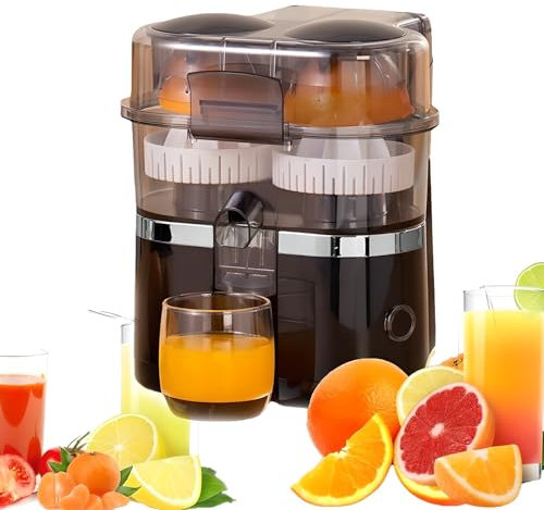 Extracteur de jus électrique Double tête 100 W, avec Coupe-Fruits intégré, Vitesse maximale de 15 000 TR/Min, capacité de 400 ML, Nettoyage Facile pour Agrumes et Citrons